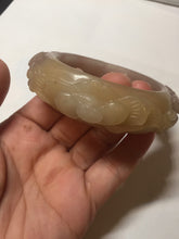 Load image into Gallery viewer, 55mm 100% natural pink yellow carved Peony and money jars Quartzite (Shetaicui jade) bangle SY103