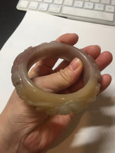 Load image into Gallery viewer, 55mm 100% natural pink yellow carved Peony and money jars Quartzite (Shetaicui jade) bangle SY103