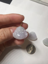 Load image into Gallery viewer, 100% Natural type A light purple white happy Buddha jadeite pendant BP182