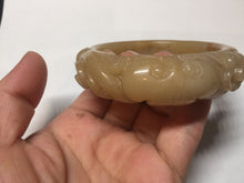 Load image into Gallery viewer, 55.5mm 100% natural yellow orange purple carved flowers Quartzite (Shetaicui jade) bangle SY104