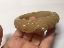 Load image into Gallery viewer, 55.5mm 100% natural yellow orange purple carved flowers Quartzite (Shetaicui jade) bangle SY104