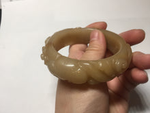 Load image into Gallery viewer, 55.5mm 100% natural yellow orange purple carved flowers Quartzite (Shetaicui jade) bangle SY104