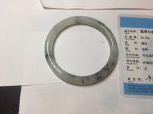 Load image into Gallery viewer, 58.5mm certificated Type A 100% Natural icy watery light green/white with dark green floating flowers Chinese ink painting round cut Jadeite Jade bangle PB126-7352