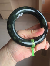 Load image into Gallery viewer, 57.9mm Certified 100% Natural dark green with light green fern frost chubby round cut nephrite Jade bangle HT102-0801