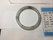 Load image into Gallery viewer, 58.5mm certificated Type A 100% Natural icy watery light green/white with dark green floating flowers Chinese ink painting round cut Jadeite Jade bangle PB126-7352