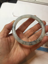 Load image into Gallery viewer, 58.5mm certificated Type A 100% Natural icy watery light green/white with dark green floating flowers Chinese ink painting round cut Jadeite Jade bangle PB126-7352