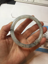Load image into Gallery viewer, 58.5mm certificated Type A 100% Natural icy watery light green/white with dark green floating flowers Chinese ink painting round cut Jadeite Jade bangle PB126-7352