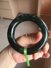 Load image into Gallery viewer, 57.9mm Certified 100% Natural dark green with light green fern frost chubby round cut nephrite Jade bangle HT102-0801