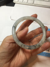 Load image into Gallery viewer, 58.5mm certificated Type A 100% Natural icy watery light green/white with dark green floating flowers Chinese ink painting round cut Jadeite Jade bangle PB126-7352