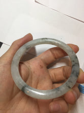 Load image into Gallery viewer, 58.5mm certificated Type A 100% Natural icy watery light green/white with dark green floating flowers Chinese ink painting round cut Jadeite Jade bangle PB126-7352