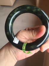 Load image into Gallery viewer, 58.2mm Certified 100% Natural dark green with light green fern frost chubby round cut nephrite Jade bangle HT101-0795