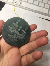 Load image into Gallery viewer, 51.8mm 100% natural blue/black/gray with fly snow Guatemala  jadeite jade Guanyin (观音) safe and sound pendant/worry stone/decor BK111
