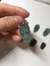 Load image into Gallery viewer, 100% natural type A icy watery dark green blue gray black Guatemala jadeite leaf pendant BP184-3