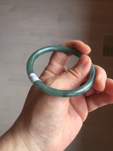 Load image into Gallery viewer, 55mm Certified Type A 100% Natural deep sea dark green/blue/gray/black slim round cut Guatemala Jadeite bangle AU74-3803