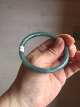 Load image into Gallery viewer, 55mm Certified Type A 100% Natural deep sea dark green/blue/gray/black slim round cut Guatemala Jadeite bangle AU74-3803