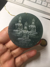 Load image into Gallery viewer, 51.8mm 100% natural blue/black/gray with fly snow Guatemala  jadeite jade Guanyin (观音) safe and sound pendant/worry stone/decor BK111