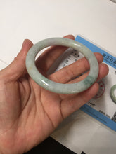 Load image into Gallery viewer, 54.2mm Certified type A 100% Natural light green white purple brown(FU LU SHOU) with green floating flowers round cut Jadeite bangle Q132-2859