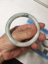 Load image into Gallery viewer, 54.2mm Certified type A 100% Natural light green white purple brown(FU LU SHOU) with green floating flowers round cut Jadeite bangle Q132-2859