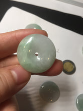 Load image into Gallery viewer, 23.5-27.7mm 100% Natural apple green/white jadeite Jade Safety Guardian Button(donut) Pendant group BK112