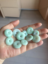 Load image into Gallery viewer, 18-23.5mm Type A 100% Natural light green sunny green white Jadeite Jade Safety Guardian Button donuts Pendant group AA67