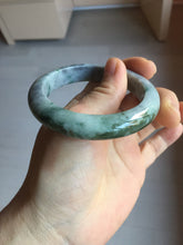 Load image into Gallery viewer, 53mm certified type A 100% Natural dark green white purple with dark green floating flowers Jadeite Jade bangle PD132-6301