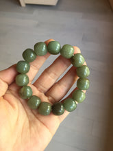 Load image into Gallery viewer, 100% Natural 13.8x12.5mm dark green/gray/brown vintage style nephrite Jade bead bracelet HF76