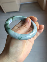 Load image into Gallery viewer, 53mm certified type A 100% Natural dark green white purple with dark green floating flowers Jadeite Jade bangle PD132-6301