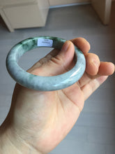 Load image into Gallery viewer, 53mm certified type A 100% Natural dark green white purple with dark green floating flowers Jadeite Jade bangle PD132-6301