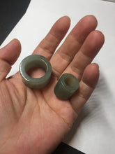 Load image into Gallery viewer, 100% natural type A black/dark green/gray (油青) broad jadeite jade band ring thumb ring bead set BN79