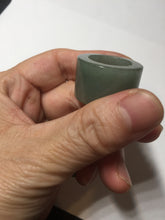 Load image into Gallery viewer, 100% natural type A black/dark green/gray (油青) broad jadeite jade band ring thumb ring bead set BN79