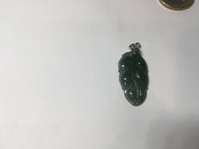 Load image into Gallery viewer, 100% natural type A icy watery dark green blue gray black Guatemala jadeite leaf pendant BP184-3