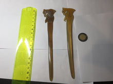 Load image into Gallery viewer, 100% Natural Buffalo Horn carved flowers/bamboo/Auspicious Clouds/love bird stick hairpin CB81 (Add-on item! not for sale individually)