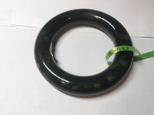 Load image into Gallery viewer, 57.9mm Certified 100% Natural dark green with light green fern frost chubby round cut nephrite Jade bangle HT102-0801