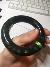 Load image into Gallery viewer, 57.9mm Certified 100% Natural dark green with light green fern frost chubby round cut nephrite Jade bangle HT102-0801