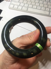Load image into Gallery viewer, 57.9mm Certified 100% Natural dark green with light green fern frost chubby round cut nephrite Jade bangle HT102-0801