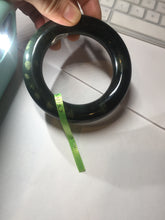 Load image into Gallery viewer, 57.9mm Certified 100% Natural dark green with light green fern frost chubby round cut nephrite Jade bangle HT102-0801