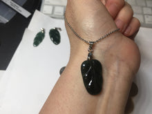 Load image into Gallery viewer, 100% natural type A icy watery dark green blue gray black Guatemala jadeite leaf pendant BP184-8/9/10