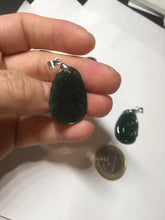 Load image into Gallery viewer, 100% Natural type A icy watery dark green gray black Guatemala jadeite RuYi(如意) pendant BP185