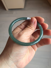Load image into Gallery viewer, 57mm Certified Type A 100% Natural icy watery deep sea dark green/blue/gray/black slim round cut Guatemala Jadeite bangle AU66-7055