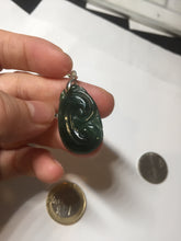 Load image into Gallery viewer, 100% Natural type A icy watery dark green gray black Guatemala jadeite RuYi(如意) pendant BP185