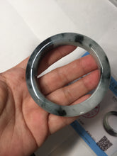 Load image into Gallery viewer, 54mm Certified Type A 100% Natural icy watery dark green/white//black Jadeite Jade bangle BM7-8579