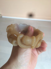Load image into Gallery viewer, 57.2mm 100% natural light brown/purple carved Lily of the Valley Quartzite (Shetaicui jade) bangle SY3
