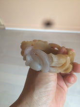 Load image into Gallery viewer, 57.2mm 100% natural light brown/purple carved Lily of the Valley Quartzite (Shetaicui jade) bangle SY3