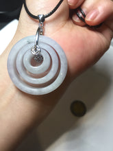 Load image into Gallery viewer, 33.6/23.5/14.7mm Type A 100% Natural light purple white Jadeite Jade concentric circle safety Guardian ring pendant set BK113