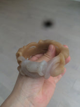 Load image into Gallery viewer, 57.2mm 100% natural light brown/purple carved Lily of the Valley Quartzite (Shetaicui jade) bangle SY3