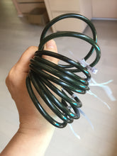 Load image into Gallery viewer, 55-63mm certified 100% Natural dark green black (青玉) slim round cut nephrite group Jade bangle HT106