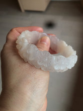 Load image into Gallery viewer, 55mm 100% natural light pink/gray/beige/white Quartzite (Shetaicui jade) carved flowers bangle SY52