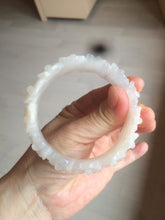 Load image into Gallery viewer, 55mm 100% natural light pink/gray/beige/white Quartzite (Shetaicui jade) carved flowers bangle SY52