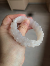 Load image into Gallery viewer, 55mm 100% natural light pink/gray/beige/white Quartzite (Shetaicui jade) carved flowers bangle SY52