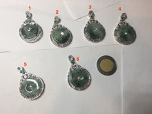 Load image into Gallery viewer, Type A 100% Natural dark green with green floating flowers Jadeite Jade Safety Guardian Button donuts Pendant group X138